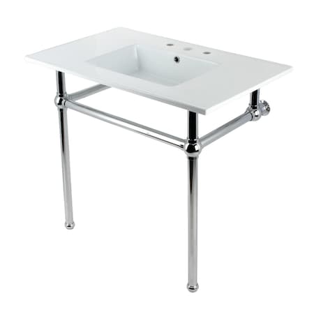 37 Console Sink With Brass Legs 8Inch, 3 Hole, WhitePolished Chrome